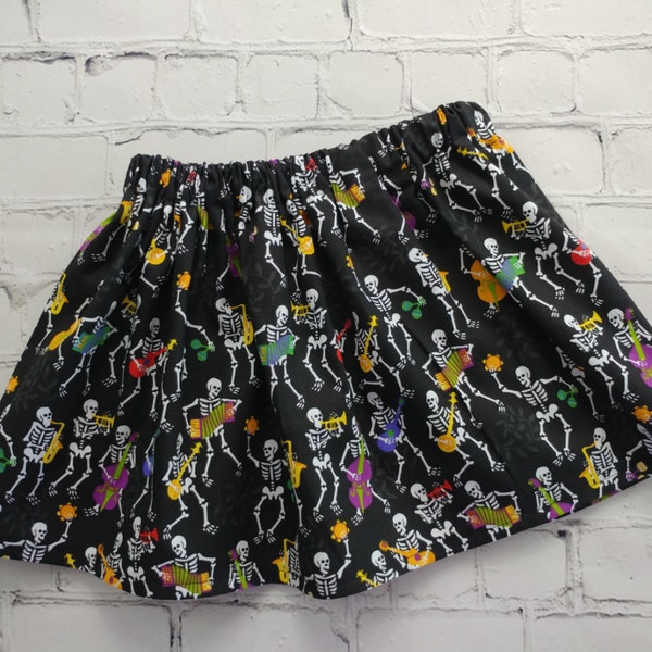 Skeletons Skirt, Girls Day of the Dead Skirt, Toddler Musical Skirt, Bones Halloween Skirt