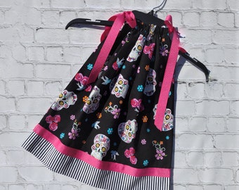 Day of the Dead Dress, 3 Toddler, 4Toddler, Girls All Hallows Day, Party Dress, Toddler Pillowcase Dress, Sugar Skull Dress