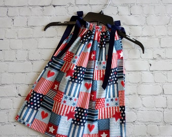 Toddler Patriotic Pillowcase Dress, Girls Red White and Blue Dress, 4th of July Dress, Military Child Dress