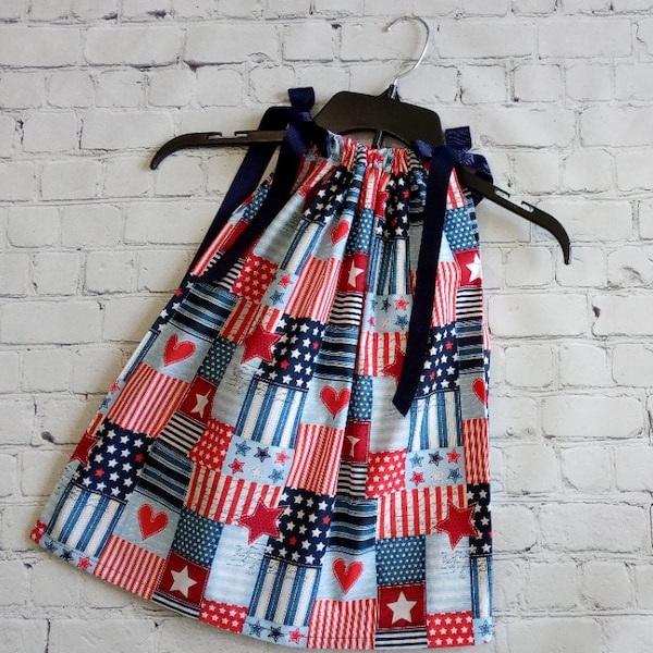 Toddler Patriotic Pillowcase Dress, Girls Red White and Blue Dress, 4th of July Dress, Military Child Dress