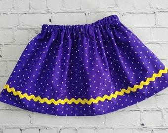 Purple Polka Dot Twirl Skirt with Gold Accent, Girls Purple Skirt, Toddler Skirt, Little Girls Skirt, Fall Skirt, Kids Clothes