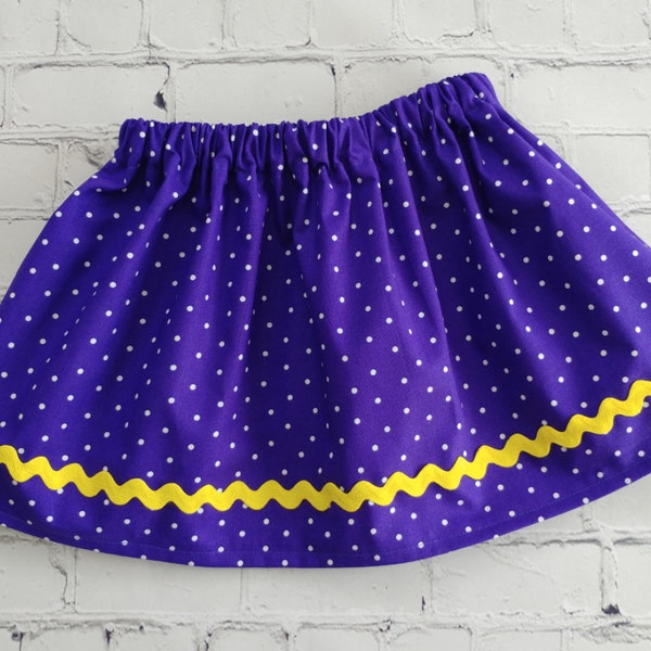 Purple Polka Dot Twirl Skirt with Gold Accent, Girls Purple Skirt, Toddler Skirt, Little Girls Skirt, Fall Skirt, Kids Clothes