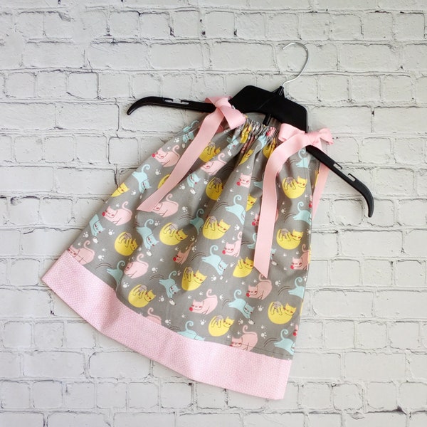 12 Month, 18 Month, 3 Toddler Pillowcase Dress, Little Girls Cat Dress, Summer Dress, Toddler Girls Kitten Dress, Sale Dress with Cats