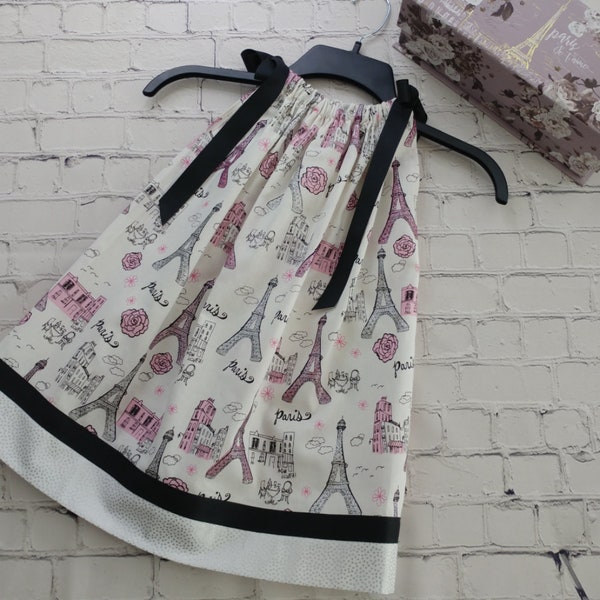 Girls Paris Eiffel Tower Dress, Toddler Paris in Spring Pillowcase Dress, Summer Dress