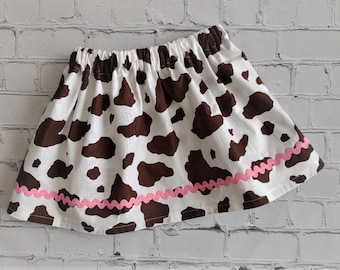 Girls Cow Print Skirt, Toddler Cowgirl Skirt, Girls Western Birthday Skirt, Rodeo Skirt, Brown and Pink Cow Skirt