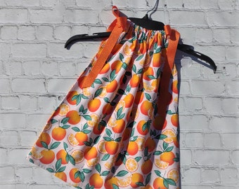 Orange Dress, Toddler Girl Dress, Fruit Dress, Pillowcase Dress, Little Girl Dress