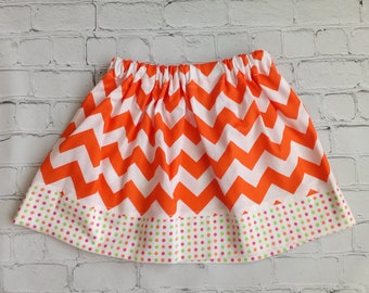 SALE 4 Toddler Skirt, Girls Toddler Skirt, Orange Chevron Print Skirt, Little Girls Summer Skirt