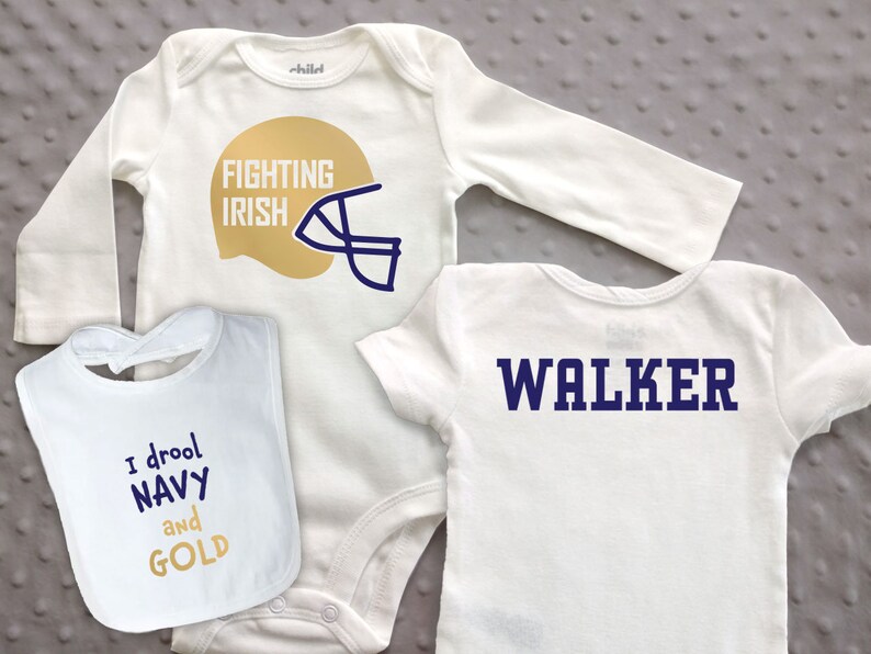 Notre Dame Kids Personalized Bodysuit Notre Dame Toddler Shirt Fighting Irish Bodysuit Fighting Irish Newborn Baby Gift