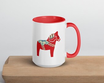 Dala Red Swedish Horse Coffee Mug with Color Inside