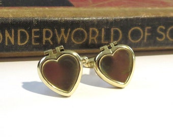 Vintage Heart Locket Cufflinks - Raw Brass - Adjustable - Photo Locket - Valentine's Day - Anniversary Gift - Cuff Links - Gold Plated