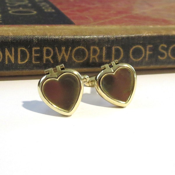 Vintage Heart Locket Cufflinks - Raw Brass - Adjustable - Photo Locket - Valentine's Day - Anniversary Gift - Cuff Links - Gold Plated