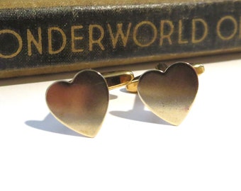 Solid Brass Heart Cufflinks - Raw Brass - Valentine's Day - Anniversary Gift - Cuff Links - Gold Plated - Love