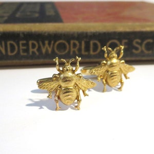 Raw Brass Gold Bumble Bee Cufflinks - Honey Bee - Cuff Links - Soldered - Honeybee Bumblebee