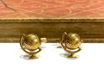 Raw Brass Globe Cufflinks - World - Earth - Globe Trotter - Traveler - Traveling - Cuff Links - Soldered Gold History Social Studies