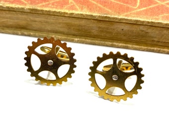 Large Raw Brass Gear Cuff Links - Soldered - Steampunk Victorian Industrial Cufflinks - Wedding Party - Gold - Mechanical