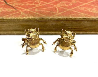 Raw Brass Scarab Beetle Cuff Links - Egyptian Art Deco Art Nouveau - Soldered Cufflinks - Gold - Egyptology - Bugs - Entomology