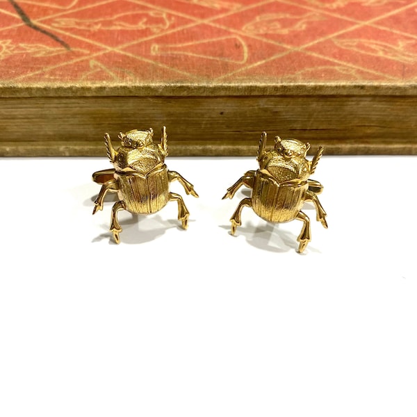 Raw Brass Scarab Beetle Cuff Links - Egyptian Art Deco Art Nouveau - Soldered Cufflinks - Gold - Egyptology - Bugs - Entomology