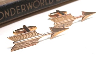 Raw Brass Arrow Cuff Links - Bow and Arrow Cufflinks - Wedding Cuff Links - Bridal Party - Feathers and Arrow