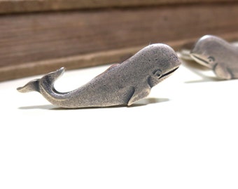Antiqued Silver Whale Cuff Links - Small Whale Cufflinks - Mens Gift Soldered Beach Wedding