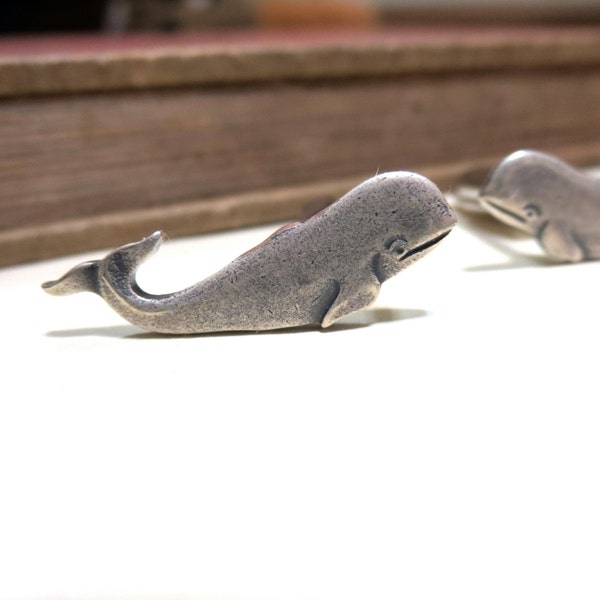 Antiqued Silver Whale Cuff Links - Small Whale Cufflinks - Mens Gift Soldered Beach Wedding