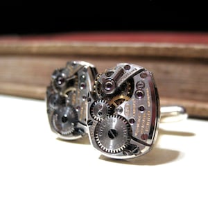 Steampunk Vintage GRUEN Rektangulära Klockrörelse Manschettknappar - 17 Juveler Rubin - PREMIUM - Rektangulär