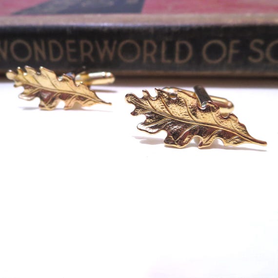 Small Raw Brass Oak Leaf Cuff Links - Plant Cufflinks - Soldered Cufflinks - Gold - Plant Dad Parent Garden Enchanted Forest Tree Woodland