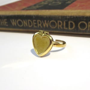 Vintage Heart Locket Ring - Solid Brass - Adjustable - Photo Locket - Valentine&#39;s Day - Anniversary Gift - Filigree - Gold Plated - Love