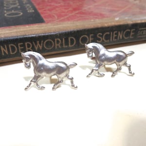 Antique Silver Galloping Horse Cuff Links - Wedding Cufflinks Soldered - Equestrian Horse Head Equine Antiqued
