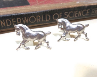 Antique Silver Galloping Horse Cuff Links - Wedding Cufflinks Soldered - Equestrian Horse Head Equine Antiqued