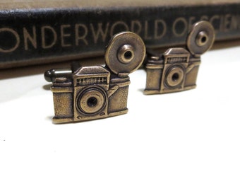 Antique Brass Camera Cufflinks - Gold Plated - Cuff Links - Antiqued Brass - Photographer - Soldered