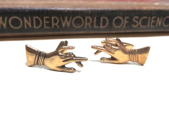 Raw Brass Victorian Art Deco Hand Cuff Links - Small Hands Cufflinks - Mens Gift Soldered Wedding