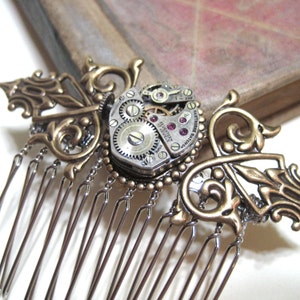 Night on the Town Vintage Watch Movement with Real Rubies Hair Comb image 1