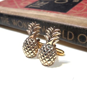 Gemelli in ottone grezzo a forma di ananas - Gemelli per matrimonio in spiaggia con frutta tropicale saldati