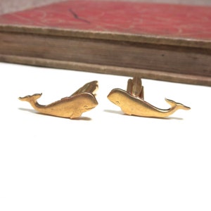 Raw Brass Whale Cuff Links Small Whale Cufflinks Mens Gift Soldered Beach Wedding image 1