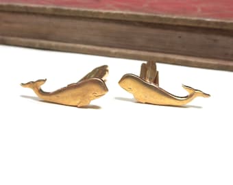 Raw Brass Whale Cuff Links - Small Whale Cufflinks - Mens Gift Soldered Beach Wedding