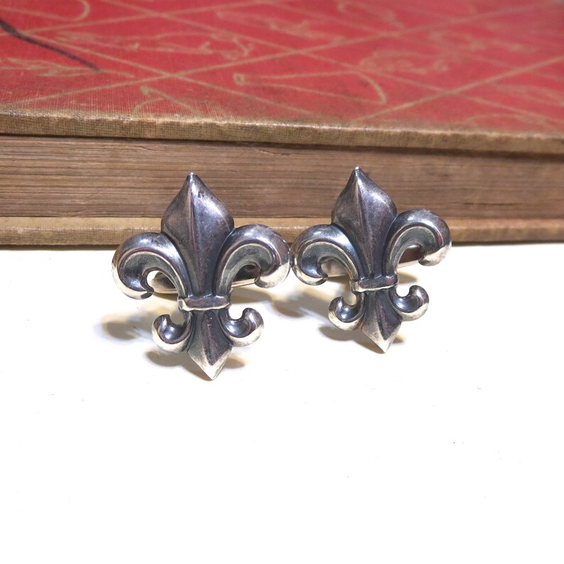 Antiqued Silver Fleur de Lis Cuff Links Soldered France French Wedding Antique Gold Cufflinks Saints Boy Scouts