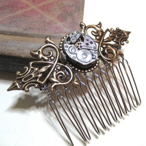 Night on the Town Vintage Watch Movement with Real Rubies Hair Comb image 3