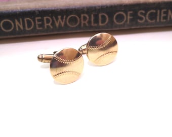 Raw Brass Baseball Cufflinks - Softball - Gold - Valentine's Day - Anniversary Gift - Cuff Links - Sports - League - Coach - Team