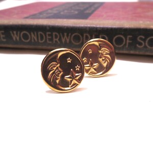 Raw Brass Moon and Stars Cufflinks - Space Cuff links - Man in the Moon - Science Cufflinks - Astronomy Cufflinks - Gold Cuff links NASA