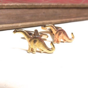 Raw Brass Dinosaur Cuff Links Brontosaurus Brachiosaurus jurassic park Wedding Cufflinks Soldered Graduation Fathers Day Birthday Gift Men image 2