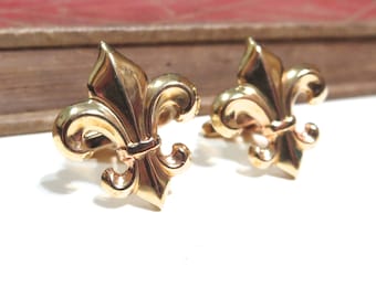 Raw Brass Fleur de Lis Cuff Links - Soldered - France French Wedding Antique Gold Cufflinks Saints Boy Scouts