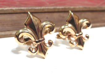 Boutons De Manchette Victoriens / édouardiens - Motif Fleur De Lis, Ton Or, Modèle 31017, Occasion