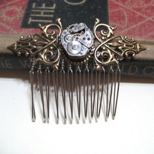 Night on the Town Vintage Watch Movement with Real Rubies Hair Comb image 2