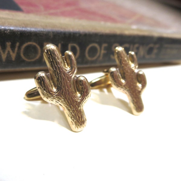 Raw Brass Cactus Cuff Links - Wedding Cufflinks Soldered - Desert Arizona New Mexico Tribal South West Texas Gold Southwest