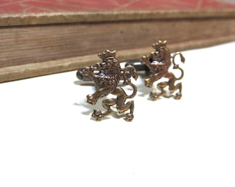 Antiqued Brass Lion Filigree Cuff Links - Medieval - antique gold - Victorian - Soldered -