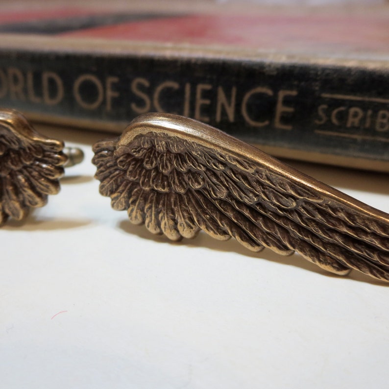 Long Wing Cufflinks Steampunk Angel Wings Antiqued Brass / Gold Ox Cuff Links Soldered image 4
