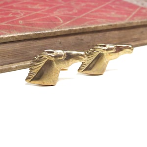 Raw Brass Horse Cuff Links - Wedding Cufflinks Soldered - Gold Equestrian Horse Head Equine