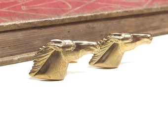 Raw Brass Horse Cuff Links - Wedding Cufflinks Soldered - Gold Equestrian Horse Head Equine