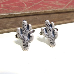 Antique Silver Cactus Cuff Links - Wedding Cufflinks Soldered - Desert Arizona New Mexico Tribal South West Texas Antiqued Southwest Coral