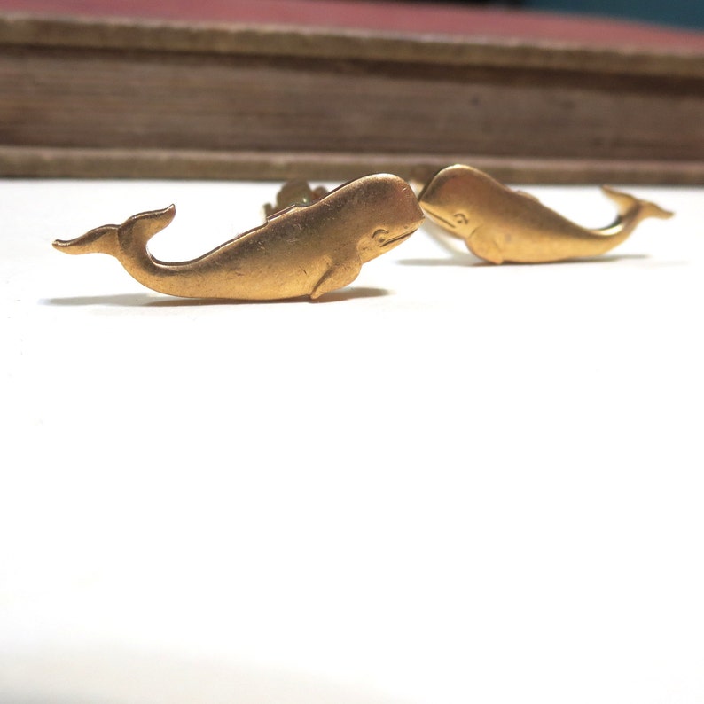 Raw Brass Whale Cuff Links Small Whale Cufflinks Mens Gift Soldered Beach Wedding image 3